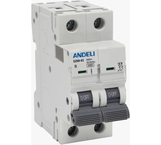 Изображение товара Автоматический выключатель ANDELI DZ66-63/2P 10A 6kA тип B ADL01-188