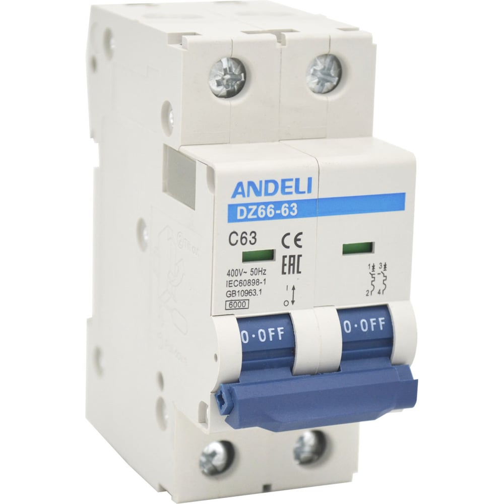 Изображение товара Автоматический выключатель ANDELI DZ66-63/2P 25A 6kA тип D