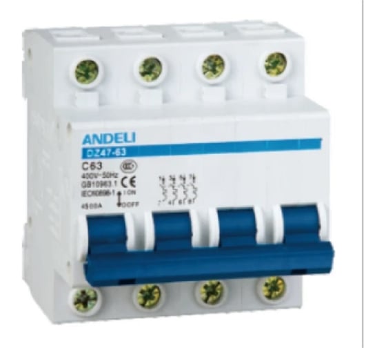Изображение товара Автоматический выключатель ANDELI DZ47-63/4P 25A 4.5kA тип C ADL01-108
