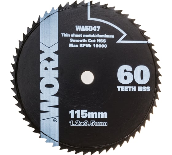 Изображение товара Пильный диск по алюминию (60T; 115х1.2х9.5 мм) WORX WA5047