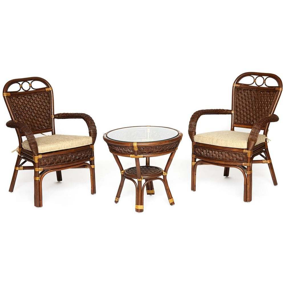 Изображение товара Комплект террасный Tetchair ANDREA стол и 2 кресла ротанг с подушками