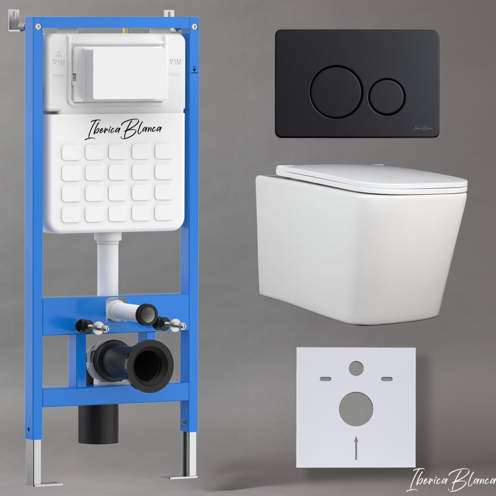 Изображение товара Унитаз безободковый TOLEDO ALTO IB.TLA.231.1B1 с инсталляцией 500x120х1140 мм и клавишей черный мат