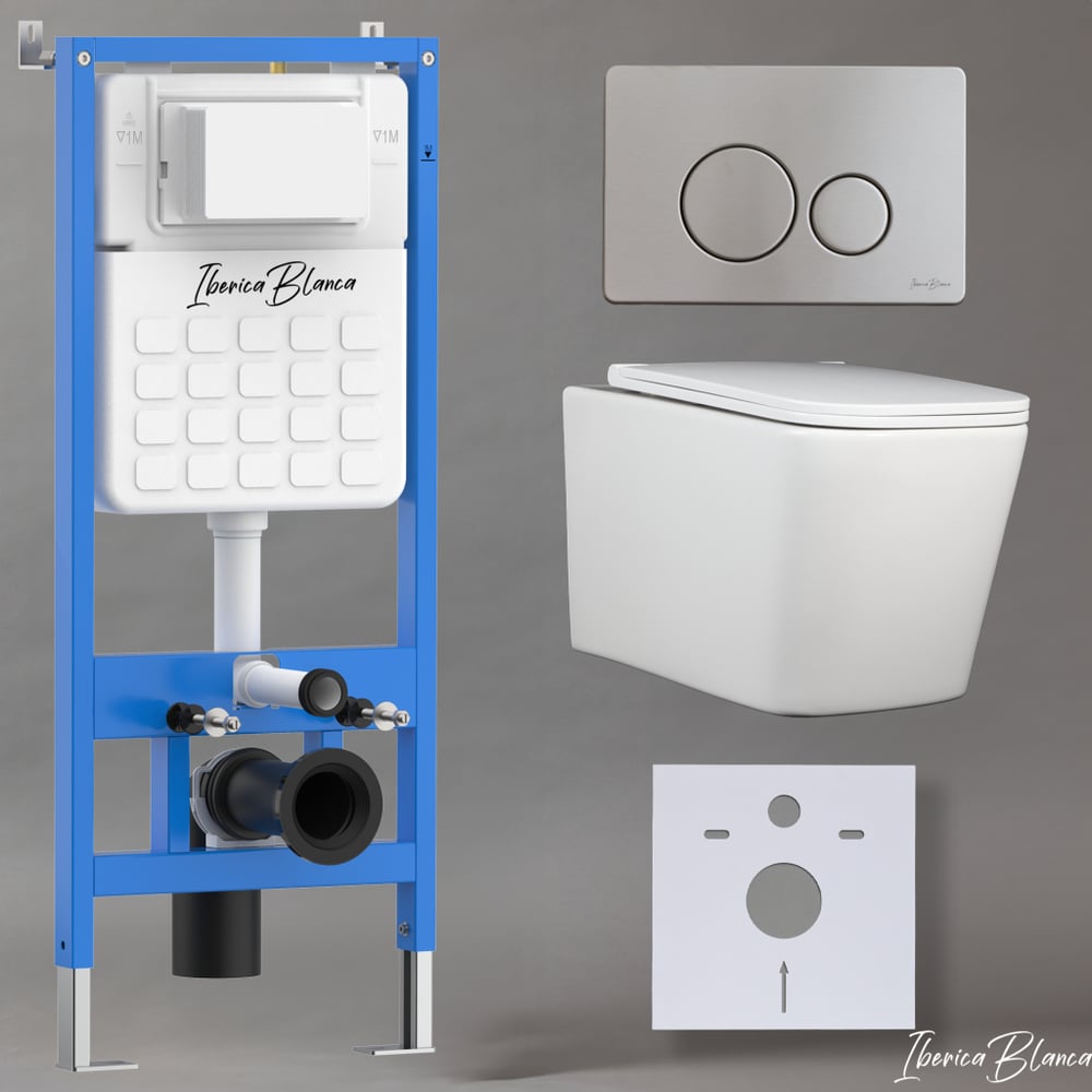 Изображение товара Унитаз безободковый Iberica Blanca TOLEDO ALTO IB.TLA.231.1B1 с клавишей смыва матовый хром