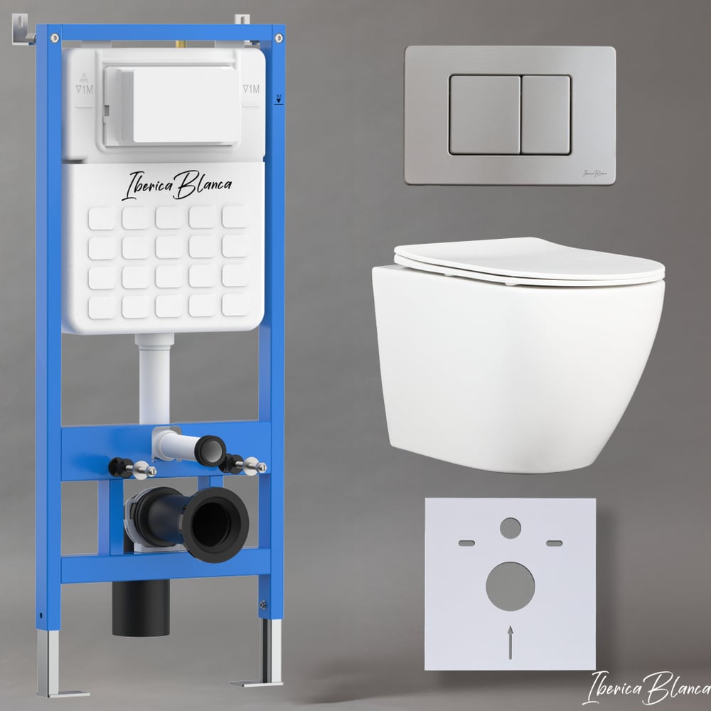 Изображение товара Комплект 3 в 1 IBÉRICA BLANCA унитаз инсталляция безободковый и сиденье с функциями микролифта