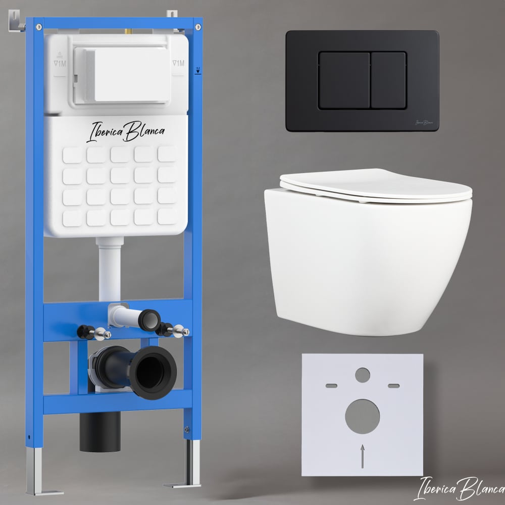 Изображение товара Комплект 3 в 1 IBERICA BLANCA унитаз BILBAO ALTO с черной клавишей