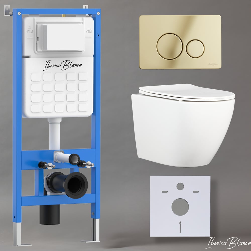 Изображение товара IBERICA BILBAO ALTO: безободковый унитаз инсталляция 365x520x365 мм, клавиша золото