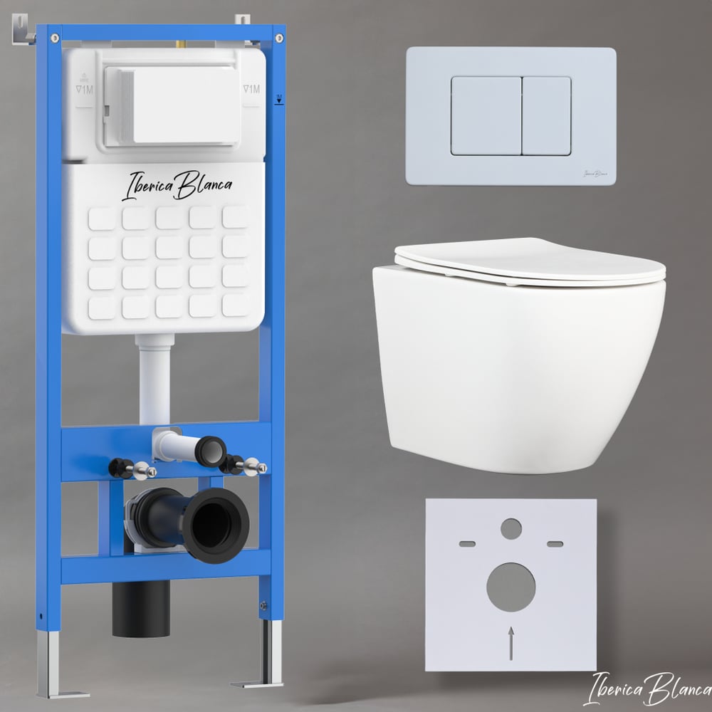 Изображение товара Комплект 3 в 1 IBERICA BLANCA безободковый унитаз торнадо с сиденьем и инсталляцией