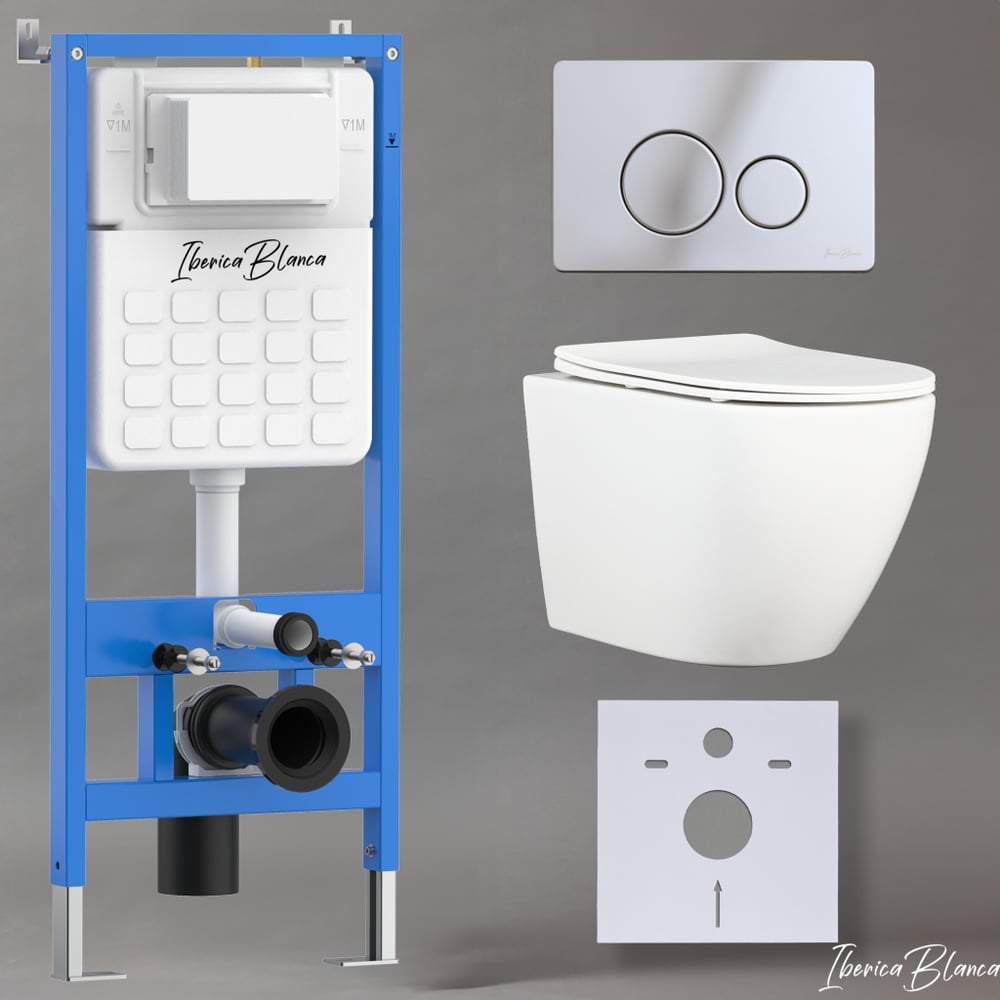 Изображение товара Комплект 3 в 1 IBERICA BLANCA унитаз безободковый инсталляция и клавиша смыва