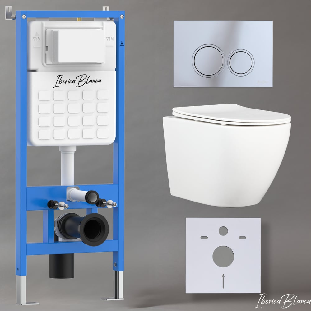 Изображение товара Комплект 3 в 1 IBERICA BLANCA унитаз безободковый с инсталляцией и сиденьем