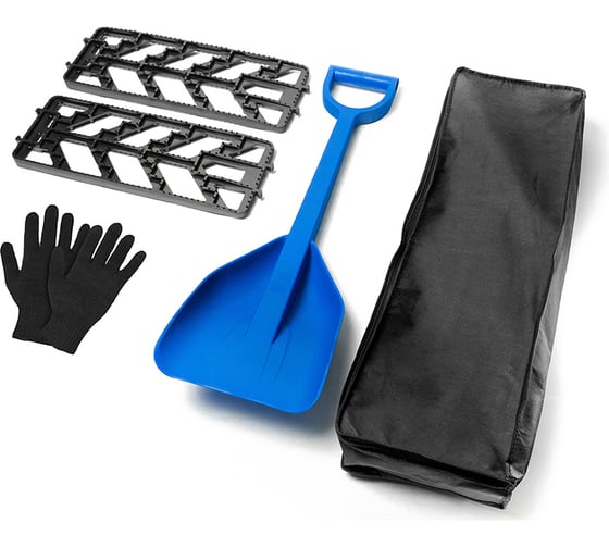 Изображение товара Комплект автомобилиста ВПМ в сумке (противобуксовочные пластины черные, лопата синяя) 6194874