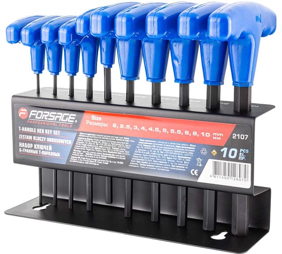 Изображение товара Набор ключей Forsage 6-гранных Т-образных, в металлическом держателе 10 предметов F-2107(19039)