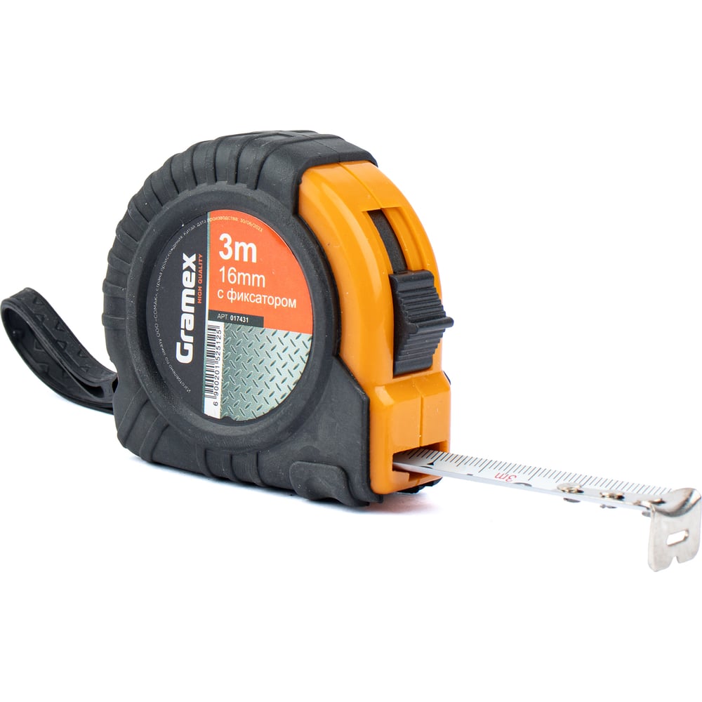 Изображение товара Рулетка Gramex 3м х 16мм с фиксатором и обрезиненным корпусом