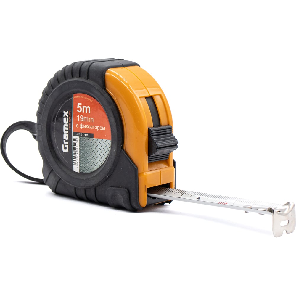 Рулетка Gramex 5м х 19мм, с фиксатором, обрезиненный корпус HL-5 (12/120) 017432