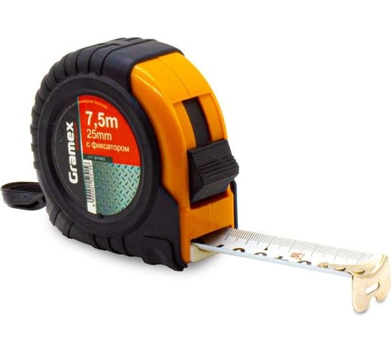 Изображение товара Рулетка Gramex 7,5м х 25мм, с фиксатором, обрезиненный корпус HL-7.5 (6/60) 017433