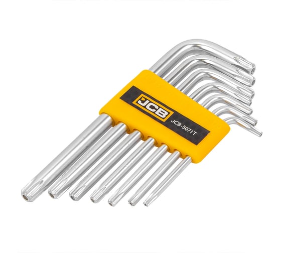 Изображение товара Набор Г-образных ключей TORX с отверстием JCB Т10Н, Т15Н, Т20Н, Т25Н, Т27Н, Т30Н, Т40Н, 7 предметов JCB-5071T(59312)