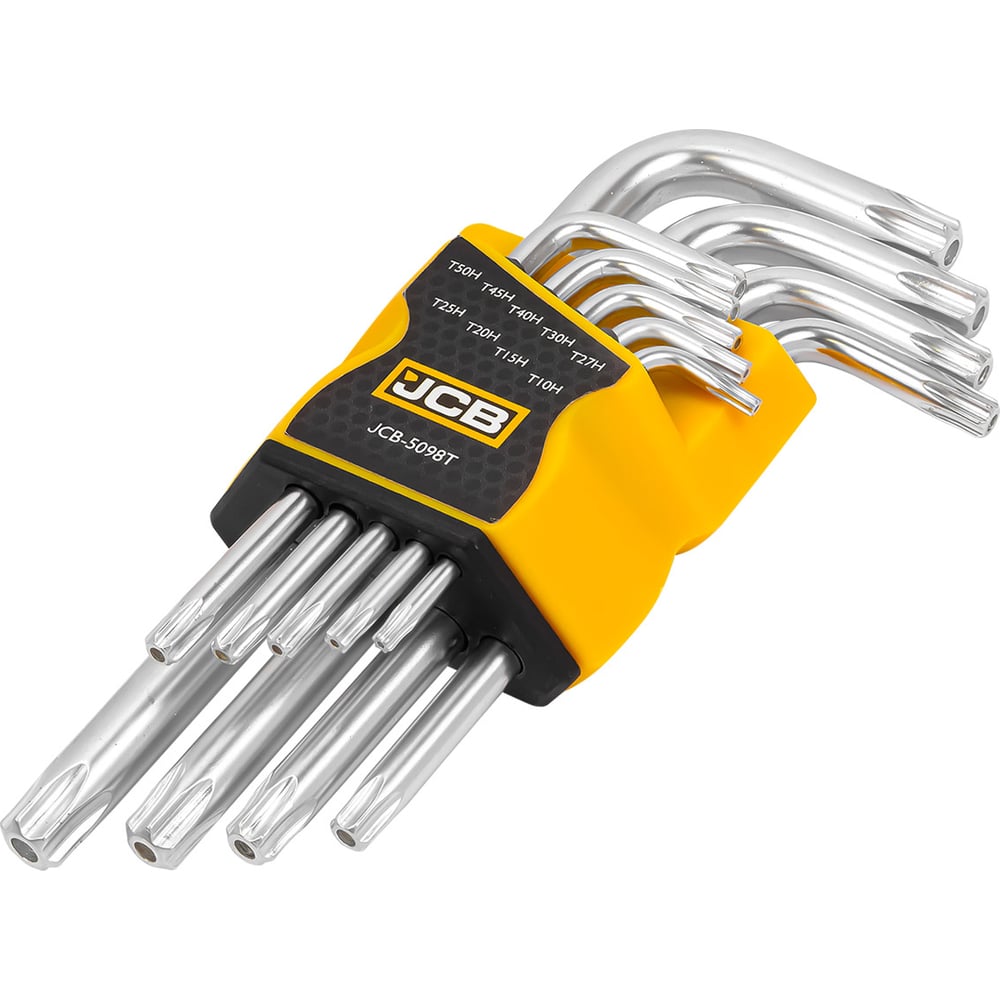 Изображение товара Набор Г-образных ключей TORX с отверстием JCB Т10Н, Т15Н, Т20Н, Т25Н, Т27Н, Т30Н, Т40Т, Т45Н, Т50Н 9 предметов JCB-5098T(59316)