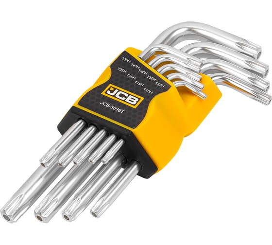 Изображение товара Набор Г-образных ключей TORX с отверстием JCB Т10Н, Т15Н, Т20Н, Т25Н, Т27Н, Т30Н, Т40Т, Т45Н, Т50Н 9 предметов JCB-5098T(59316)
