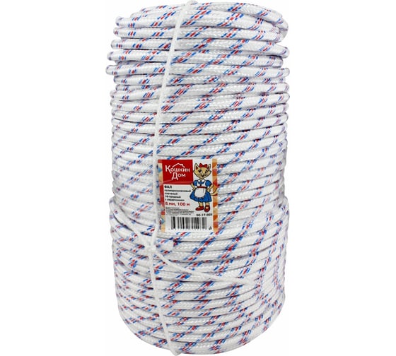 Изображение товара Плетеный полипропиленовый фал КОШКИН ДОМ ПП 16-прядный с сердечником 8мм. бухта 100 м 50-17-008