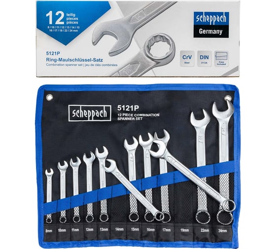 Изображение товара Набор комбинированных ключей Scheppach 8, 10-17, 19, 22, 24 мм, 12 предметов Sch-5121P(59125)