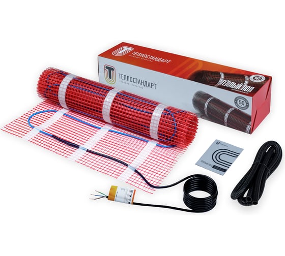 Изображение товара Электрический теплый пол ТЕПЛОСТАНДАРТ 8 м2, 1200 Вт, нагревательный мат в стяжку под плитку, линолеум, ламинат и ковролин TPS-8-1200