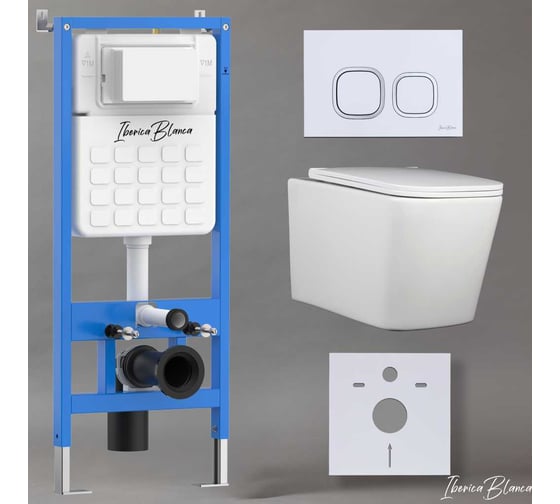 Изображение товара Комплект 3 в 1 Iberica Blanca инсталляция, унитаз торнадо безободковый белый TOLEDO ALTO (IB.TLA.234.1B1), клавиша смыва белый глянцевый, пластик ESTI-Q (IB.B083.001.000), IB001.TLA.234.831