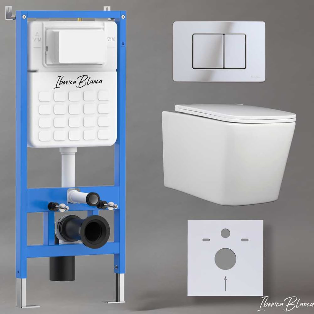 Изображение товара Комплект 3 в 1 Iberica Blanca для ванной комнаты, унитаз безободковый с инсталляцией