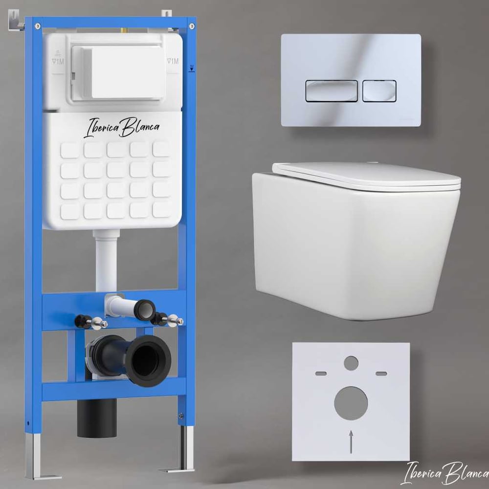 Изображение товара Комплект 3 в 1 Iberica Blanca инсталляция и безободковый унитаз Toledo Alto