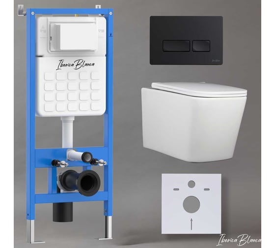 Изображение товара Комплект 3 в 1 Iberica Blanca инсталляция, унитаз торнадо безободковый белый TOLEDO ALTO (IB.TLA.234.1B1), клавиша смыва черный матовый, пластик ESTI-R (IB.B021.002.000), IB001.TLA.234.212