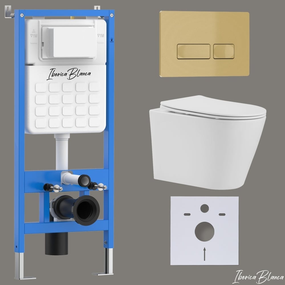Изображение товара Комплект 3 в 1 Iberica Blanca унитаз инсталляция и клавиша смыва белый