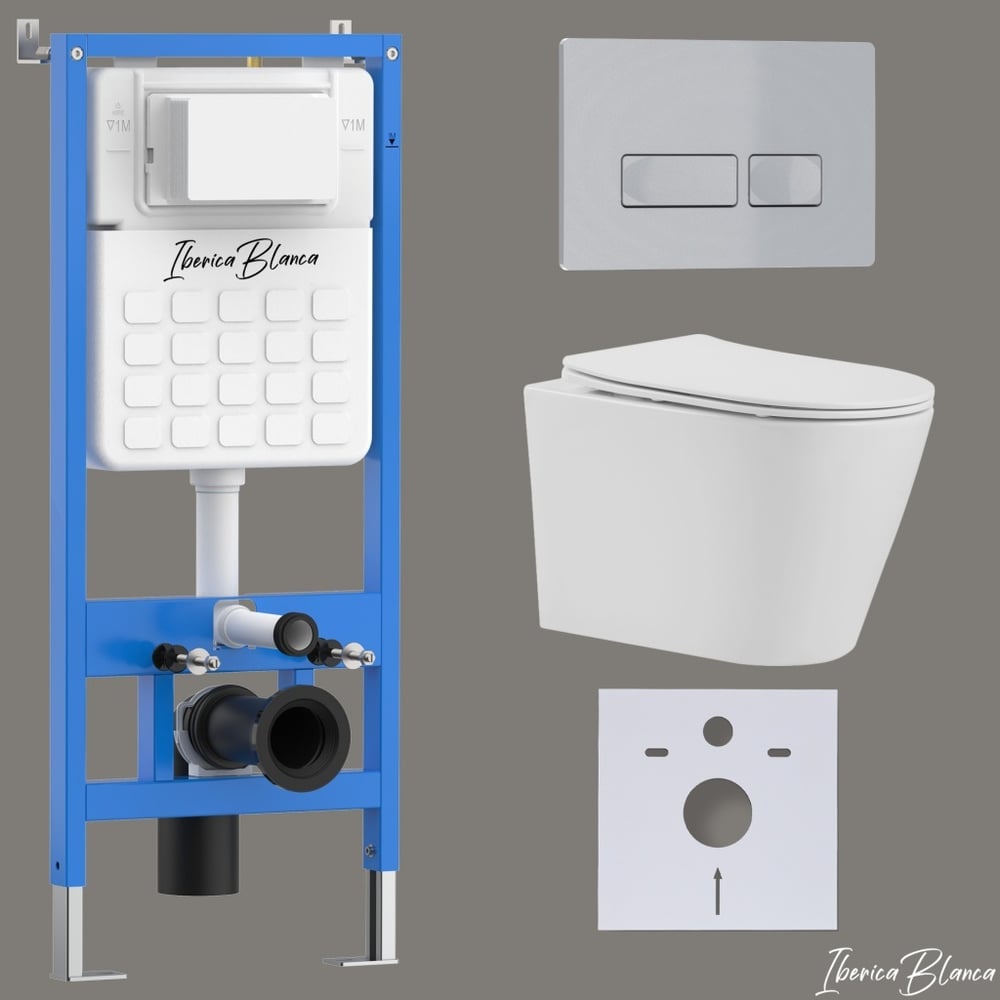 Изображение товара Комплект 3 в 1 Iberica Blanca инсталляция и унитаз безободковый белый BURGOS ALTO
