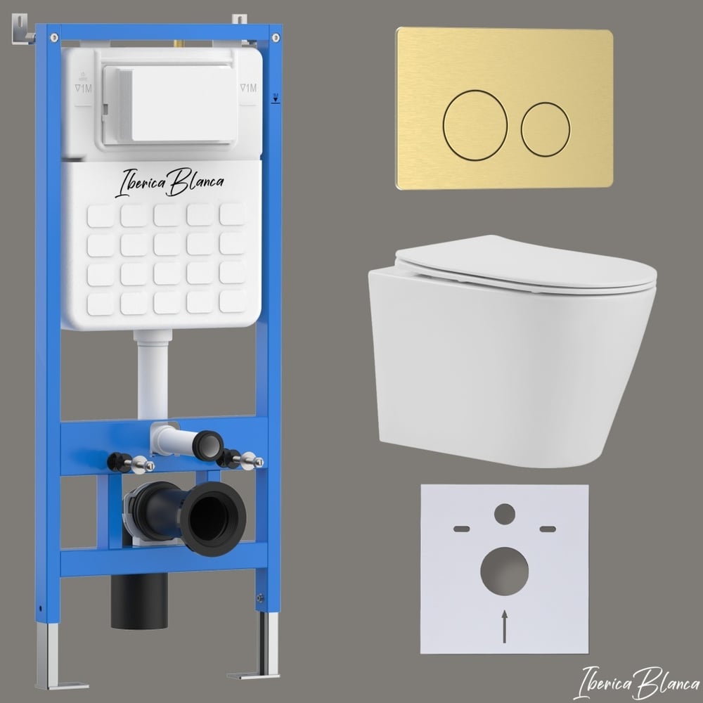 Изображение товара Комплект 3 в 1 Iberica Blanca инсталляция унитаз и клавиша смыва из нержавеющей стали