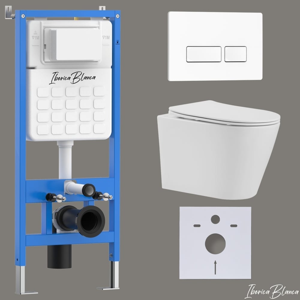 Изображение товара Комплект 3 в 1 Iberica Blanca инсталляция унитаз торнадо безободковый и клавиша смыва белый