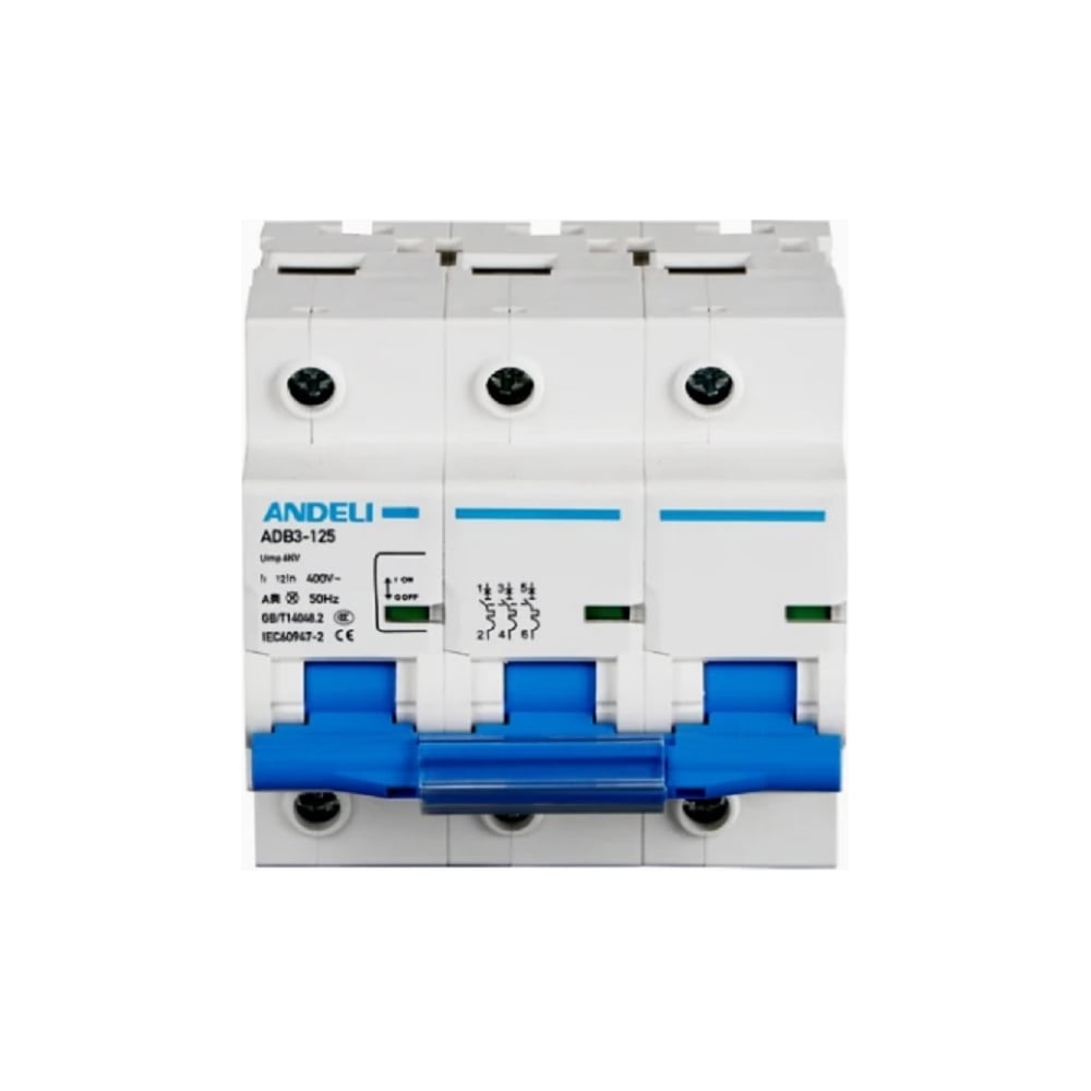 Изображение товара Автоматический выключатель ANDELI ADB3-125H 3P 63A 10kA тип D для распределительных щитов