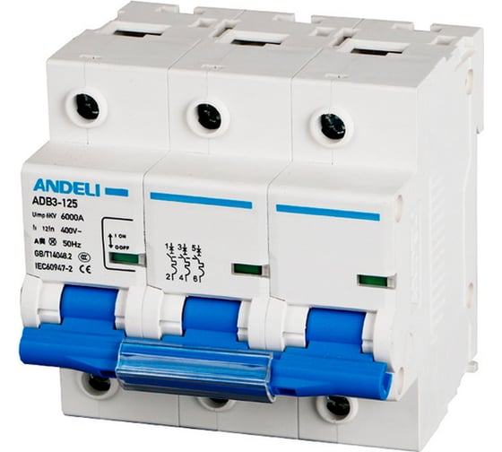 Изображение товара Автоматический выключатель ANDELI ADB3-125 3P, 125A, тип C ADL01-654
