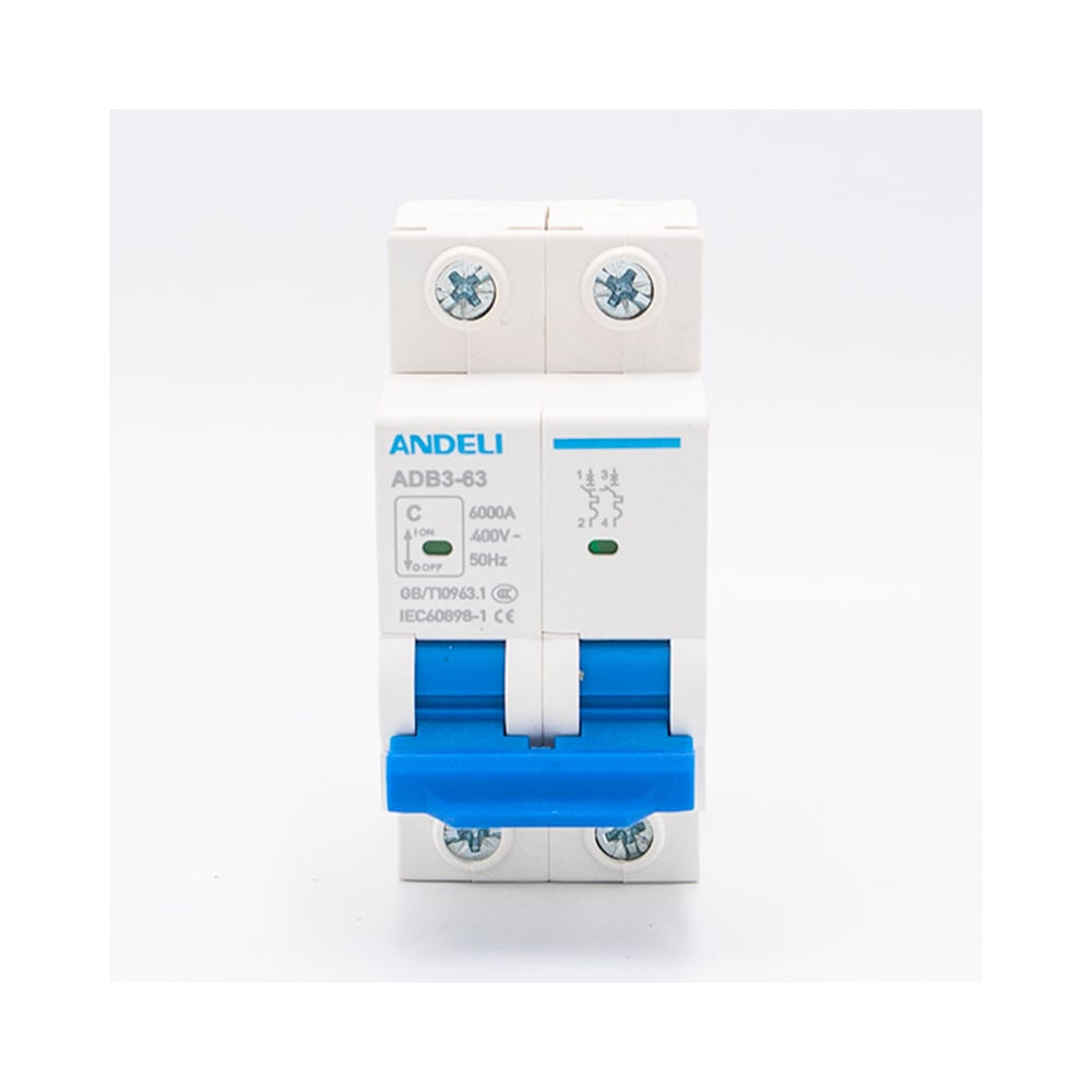 Изображение товара Автоматический выключатель ANDELI ADB3-63/2P 40A 6KA тип D для монтаж на DIN-рейку