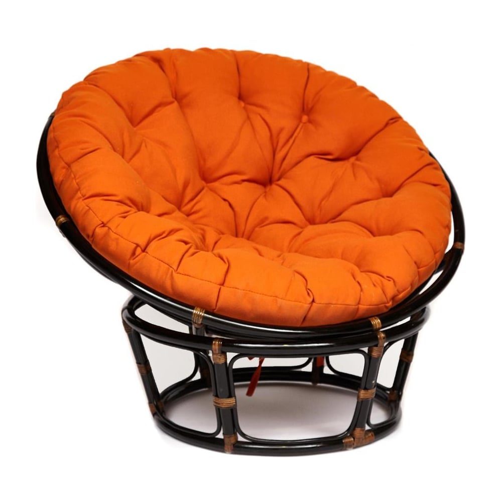 Изображение товара Кресло Tetchair "PAPASAN" 23/01 W, с подушкой, Antique brown (античный черно-коричневый), ткань оранжевый, С 23 13734