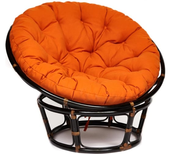 Изображение товара Кресло Tetchair "PAPASAN" 23/01 W, с подушкой, Antique brown (античный черно-коричневый), ткань оранжевый, С 23 13734