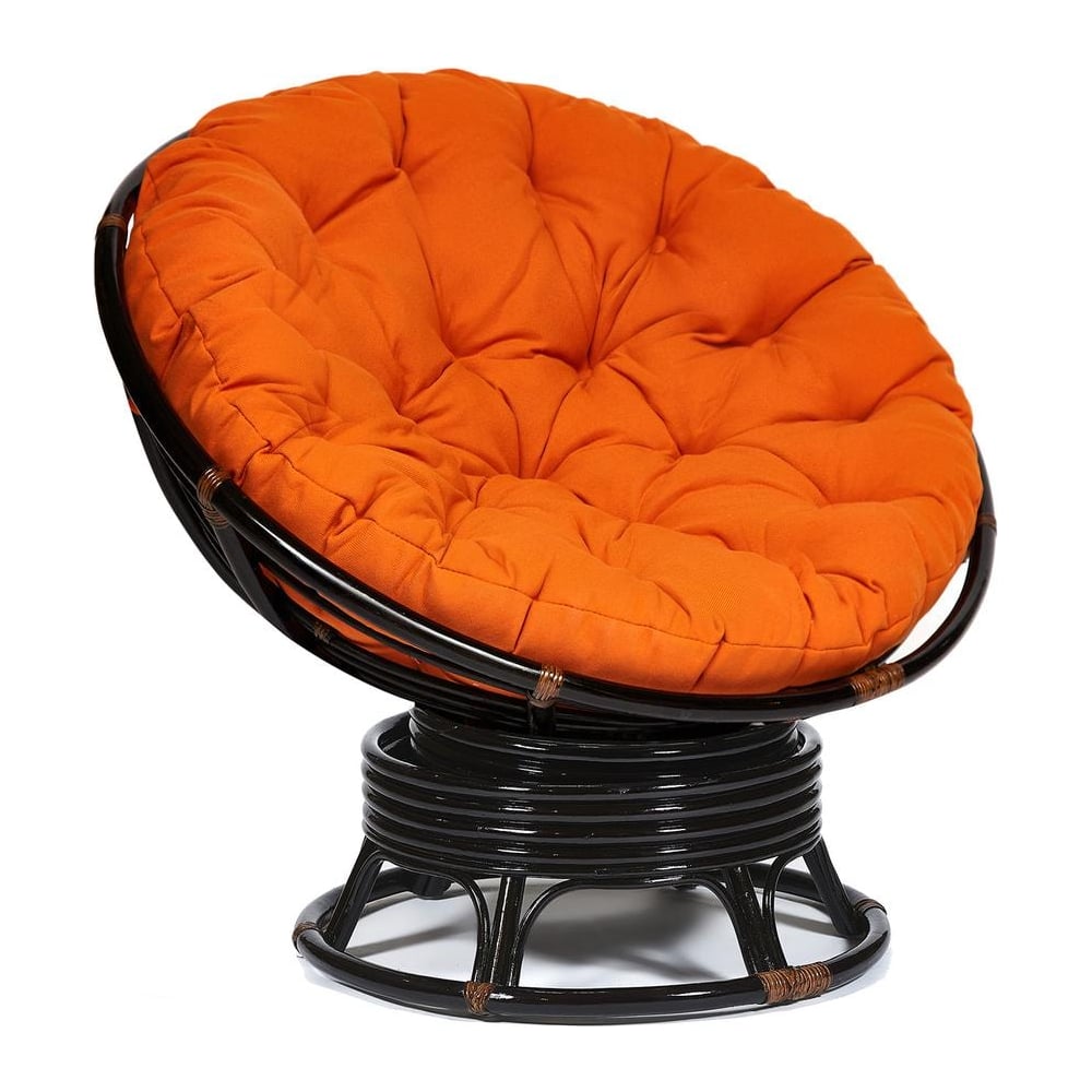 Изображение товара Кресло-качалка Tetchair "PAPASAN" w 23/01 B, с подушкой, Antique brown (античный черно-коричневый), ткань оранжевый, С 23 13750