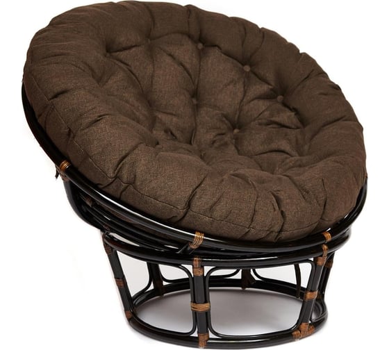 Изображение товара Кресло Tetchair "PAPASAN" 23/01 W, с подушкой, диаметр подушки 125 см, 115x101x104 см, Antique brown (античный черно-коричневый), ткань коричневый, 13730