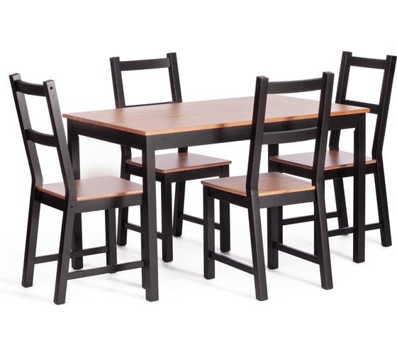 Изображение товара Обеденный комплект Tetchair Sonata dining set (стол + 4 стула) массив сосны, стол: 120x75x73 см, стул: 41x50x95 см, антик/чёрный 21795