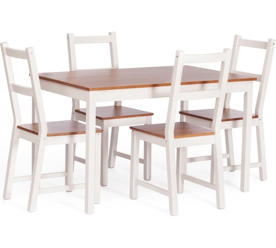 Изображение товара Обеденный комплект Tetchair Sonata dining set (стол + 4 стула) массив сосны, стол: 120x75x73 см, стул: 41x50x95 см, антик/белый 21794