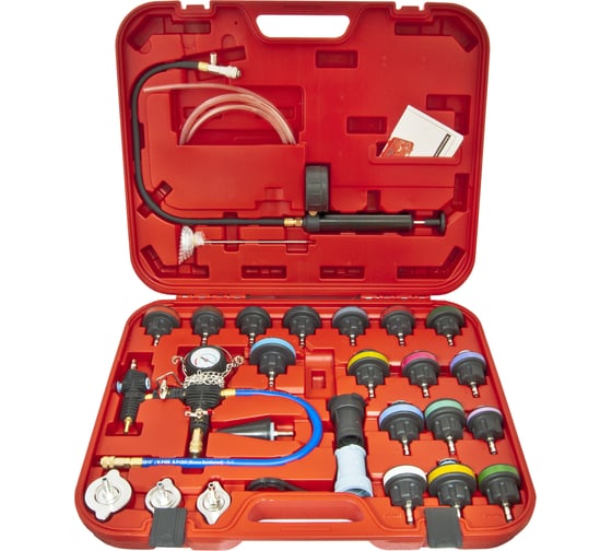 Изображение товара Набор приспособлений для тестирования герметичности систем охлаждения 27 пр., в кейсе Эврика ER-86715 806475