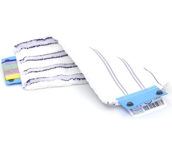 Изображение товара Плоский МОП A-VM 34x10 см, микрофибра+мягкий абразив, кнопки, белый с синей полосой MF2185