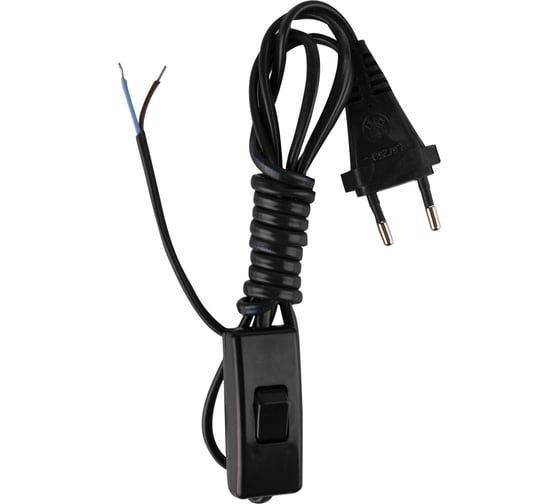 Изображение товара Шнур сетевой СПб УПП-5 с вилкой и проходным выключателем ШВВП 2x0,5 черный 3,0 м 13259