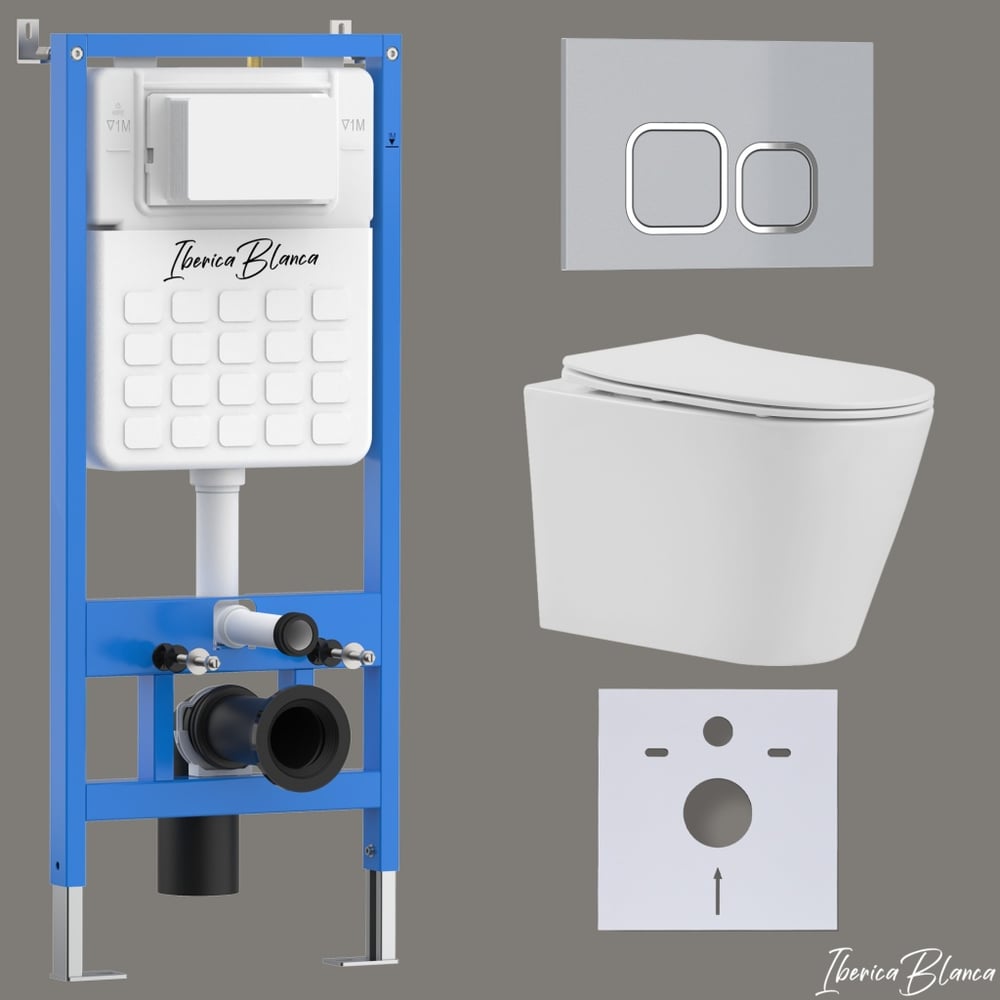 Изображение товара Унитаз безободковый IBERICA BURGOS ALTO с клавишей матовый хром