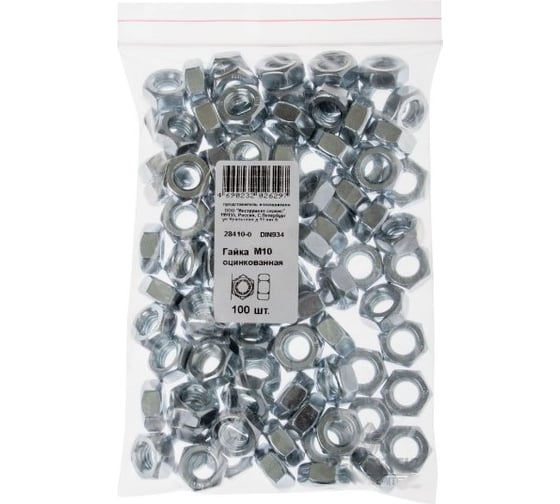 Изображение товара Гайка оцинкованная Хортъ М12 100 шт., DIN 934 Фасовка 28412-0