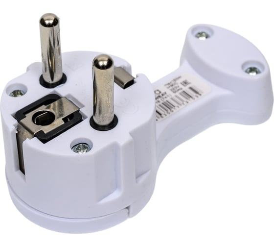 Изображение товара Вилка угловая плоская Ecola base "За шкаф" Белая с заземлением 16А 250V AEPL1WEAY