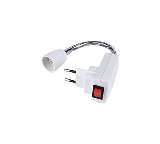 Изображение товара Переходник вилка-патрон Ecola base E14 гибкий 150мм c выключателем Белый APF4NWEAY