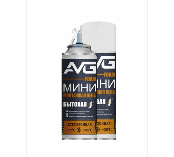 Изображение товара Монтажная пена с трубочкой AVG 300 мл всесезонная Монтажная пена AVG mini