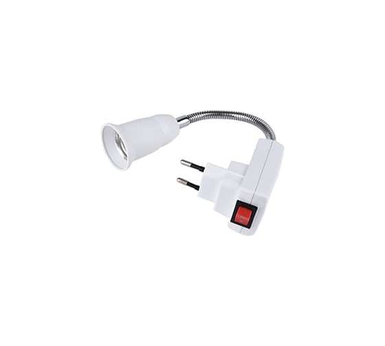 Изображение товара Переходник вилка-патрон Ecola base E27 гибкий 150мм c выключателем Белый APT7NWEAY